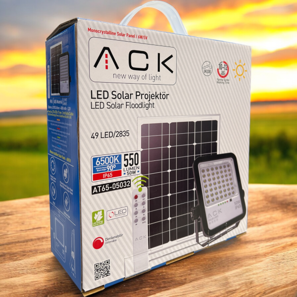 ACK 50W Lensli Solar Led Projektör 6500K Ip65 AT65-05032